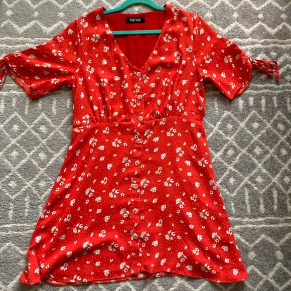 COPY - Red Floral Print Button Up Flowy Dress - Picture 1 of 3